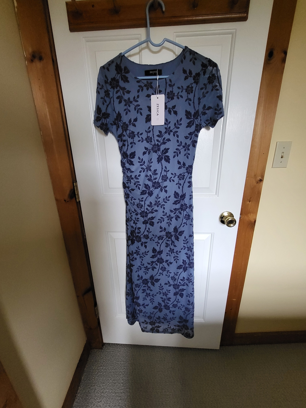 Zesica Blue Floral Short Sleeve Midi Dress